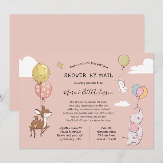 Baby Meisje Lange Afstand Douche per Mail Kaart (Voorkant / Achterkant)