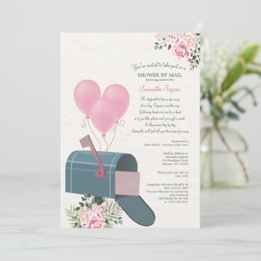 Baby meisje lange afstand douche uitnodiging (Staand voorkant)