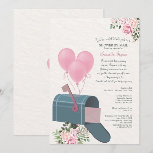 Baby meisje lange afstand douche uitnodiging (Voorkant / Achterkant)