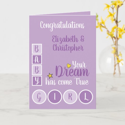 Baby Meisje liefde en koesteren paarse en geel Kaart (Gele Bloem)