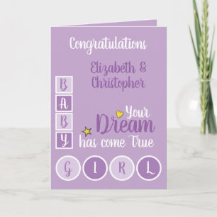 Baby Meisje liefde en koesteren paarse en geel Kaart