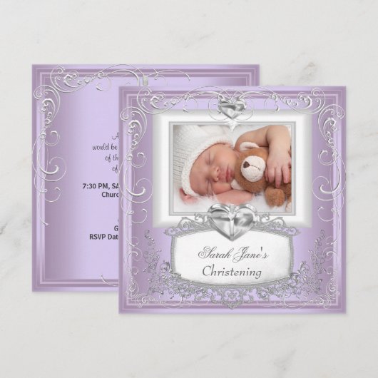 Baby Meisje Lilac Doop Doopfeest Kruis Wit Kaart (Voorkant / Achterkant)