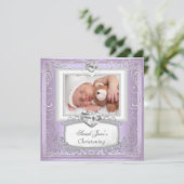 Baby Meisje Lilac Doop Doopfeest Kruis Wit Kaart (Staand voorkant)