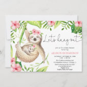 Baby meisje luiaard roze groen tropisch baby showe kaart (Voorkant)