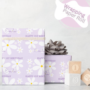 Baby Meisje Madeliefje Bloem (Paars) Cadeaupapier