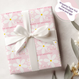 Baby Meisje Madeliefje Bloem (Roze) Cadeaupapier