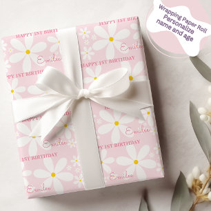 Baby Meisje Madeliefje Bloem (Roze) Cadeaupapier