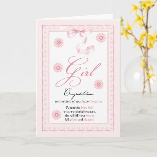 Baby Meisje, Meisje, Gefeliciteerd Nieuwe Baby Kaa Kaart (Gele Bloem)