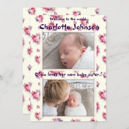 Baby Meisje met Broer en Zusje Nieuwe Aankomst Aankondiging