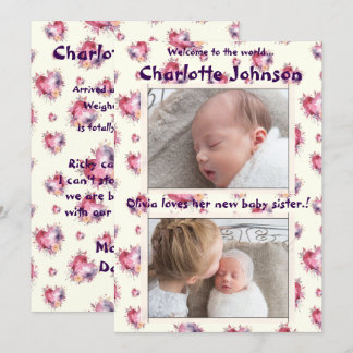 Baby Meisje met Broer en Zusje Nieuwe Aankomst Aankondiging