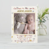 Baby Meisje met haar konijn Nieuwe Aankomst Aankondiging (Staand voorkant)