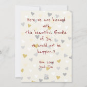 Baby Meisje met haar konijn Nieuwe Aankomst Aankondiging (Achterkant)