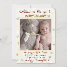 Baby Meisje met haar konijn Nieuwe Aankomst Aankondiging