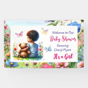 Baby Meisje met haar Teddy Bear Baby shower Welkom Spandoek