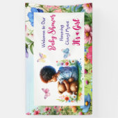 Baby Meisje met haar Teddy Bear Baby shower Welkom Spandoek (Verticaal)