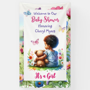 Baby Meisje met haar Teddy Bear Baby shower Welkom Spandoek