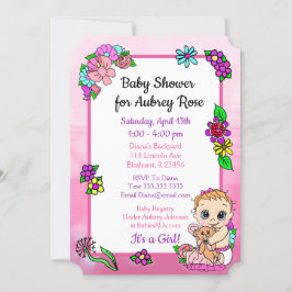 Baby Meisje met Teddy Bear Roze Baby shower Bloeme Kaart
