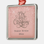 Baby Meisje Mijn Eerste Kerstmis Roze Sparkle Metalen Ornament (Links)