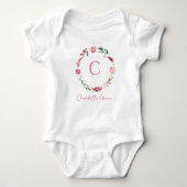 Baby Meisje Monogram Roze Waterverf Bloemen Romper (Voorkant)