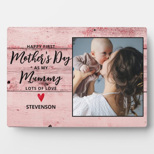 Baby Meisje Mummie 1e Moederdag Rustiek Hout Fotoplaat (voorkant)