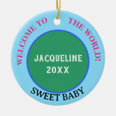 Baby Meisje Naam Aankondiging Aarde Groen Roze Keramisch Ornament (Voorkant)