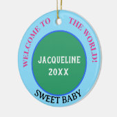 Baby Meisje Naam Aankondiging Aarde Groen Roze Keramisch Ornament (Links)