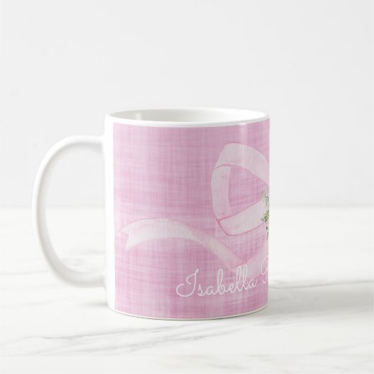 Baby Meisje Naam Pastel Roze Lint Bloemen Zoet Koffiemok (Links)