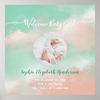 Baby Meisje Naam Script Geboortestatistieken Pasge Poster