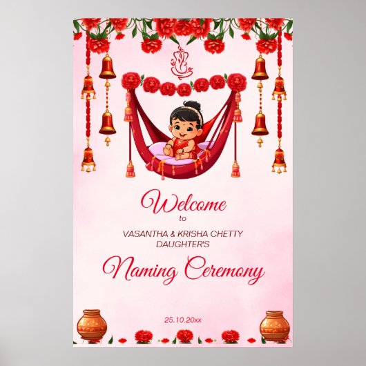 Baby Meisje Naming Cradle Ceremonie welkomstbord Poster (Voorkant)