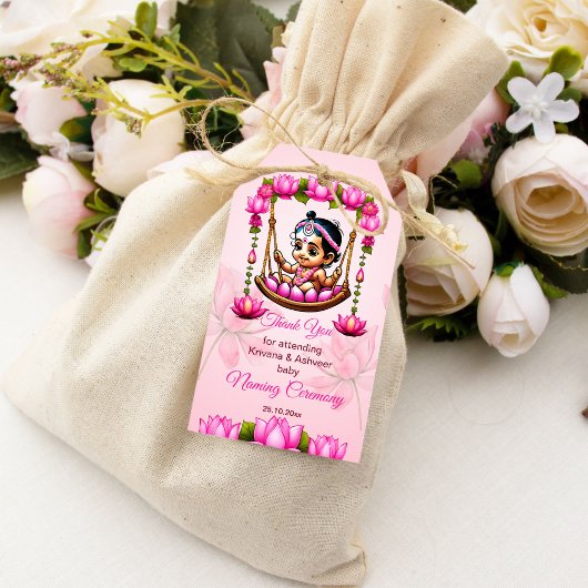 Baby Meisje Naming Namkaran Cradle gunst dank u Cadeaulabel