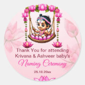 Baby Meisje Naming Namkaran Cradle gunst dank u Ronde Sticker (Voorkant)