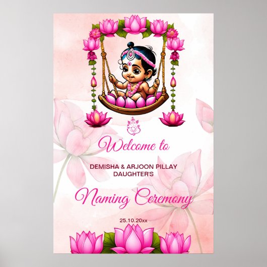 Baby Meisje Naming Namkaran Cradle welkomstbord Poster (Voorkant)