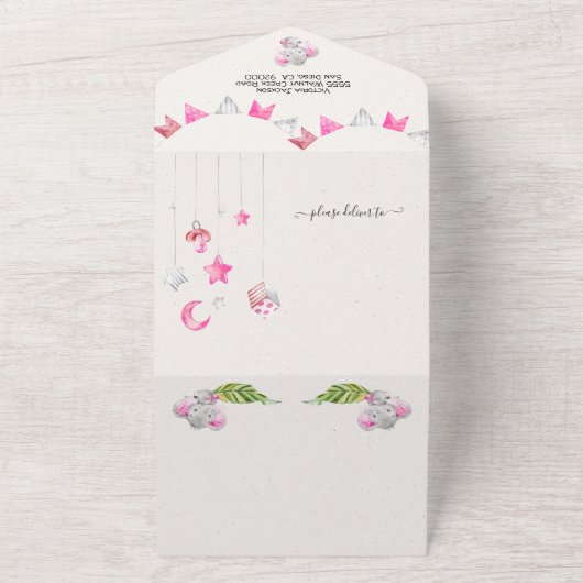 Baby Meisje Oerwoud Olifant Baby shower All In One Uitnodiging (Buitenkant)