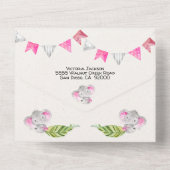 Baby Meisje Oerwoud Olifant Baby shower All In One Uitnodiging (Achterkant)