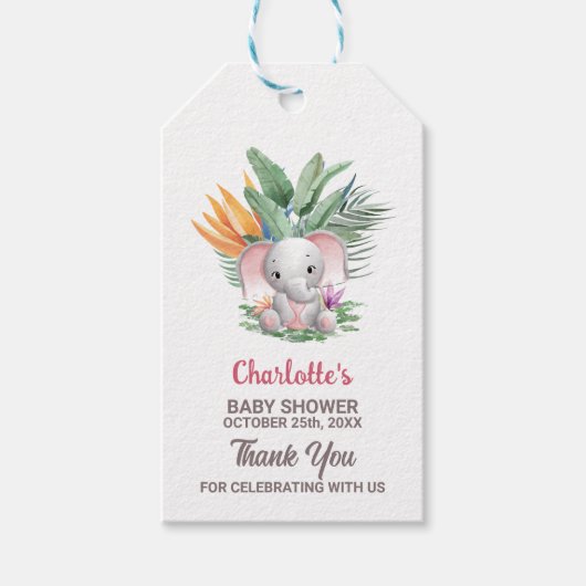 Baby meisje olifant Baby shower dank u Cadeaulabel (Voorkant)