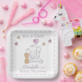 Baby Meisje Olifant en Schattigee Ballon Waterverf Papieren Bordje (Feest)