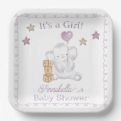 Baby Meisje Olifant en Schattigee Ballon Waterverf Papieren Bordje (Voorkant)