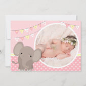 Baby meisje olifant foto geboorte aankondiging (Voorkant)