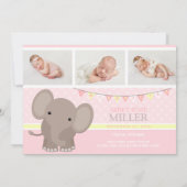 Baby meisje olifant foto geboorte aankondiging (Achterkant)