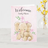 Baby Meisje Olifant Gefeliciteerd Kaart (Gele Bloem)