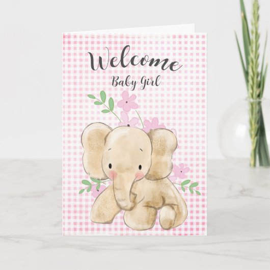 Baby Meisje Olifant Gefeliciteerd Kaart (Voorkant)