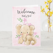 Baby Meisje Olifant Gefeliciteerd Kaart (Gele Bloem)