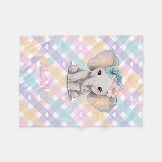 Baby meisje olifant gingham fleece deken kinderkam (Voorkant (Horizontaal))