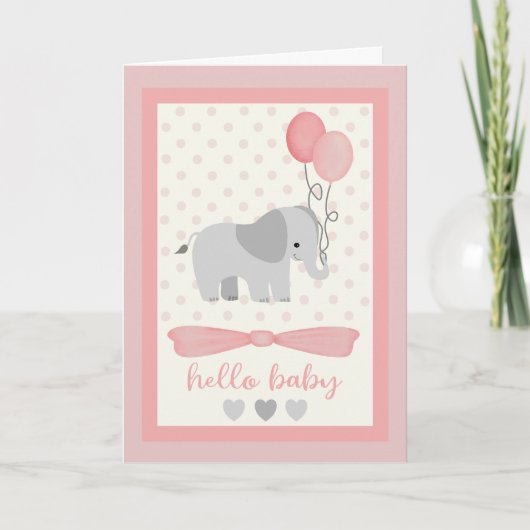 Baby meisje olifant met ballonnen kaart (Voorkant)