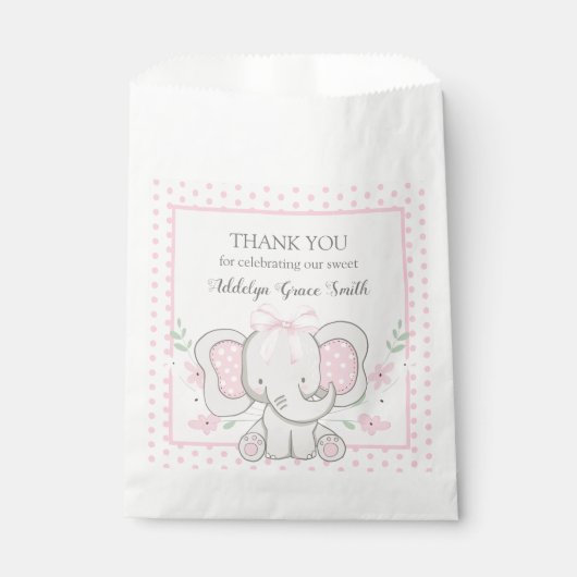 Baby Meisje Olifant Roze Polka Dot Sip Zie Douche Bedankzakje (Voorkant)