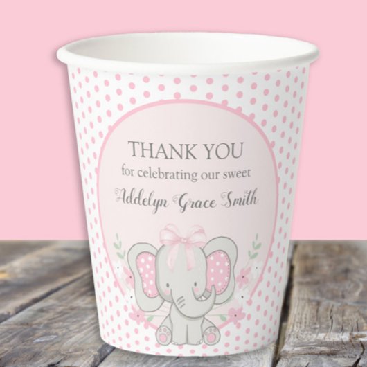 Baby Meisje Olifant Roze Polka Dot Sip Zie Douche Papieren Bekers