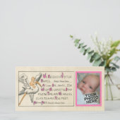  Baby Meisje & Ooievaar Geboorteaankondiging Roze Aankondiging (Staand voorkant)