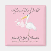 Baby Meisje Ooievaar Roze Shower Save the Date Magneet (Voorkant)