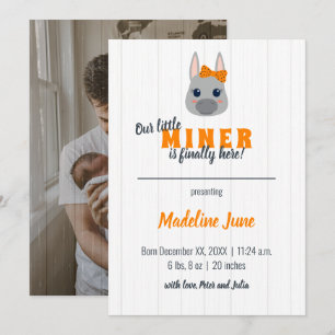 Baby Meisje Oranje Ezel Verticaal Baby Aankondiging