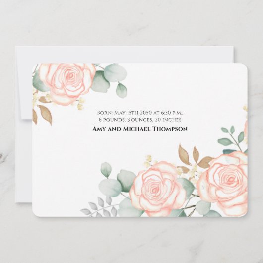 Baby Meisje Overlay Tekst Pasgeboren Foto Bloemen  (Achterkant)